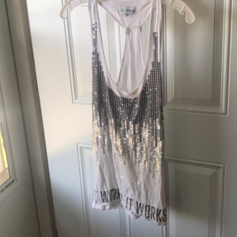 White sparkles Itworks Tank Top